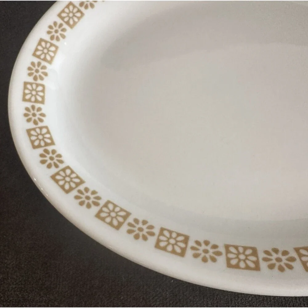 Vintage Shenango China Restaurant Ware Oval Plate Gold Daisy Floral Rim 9.5”